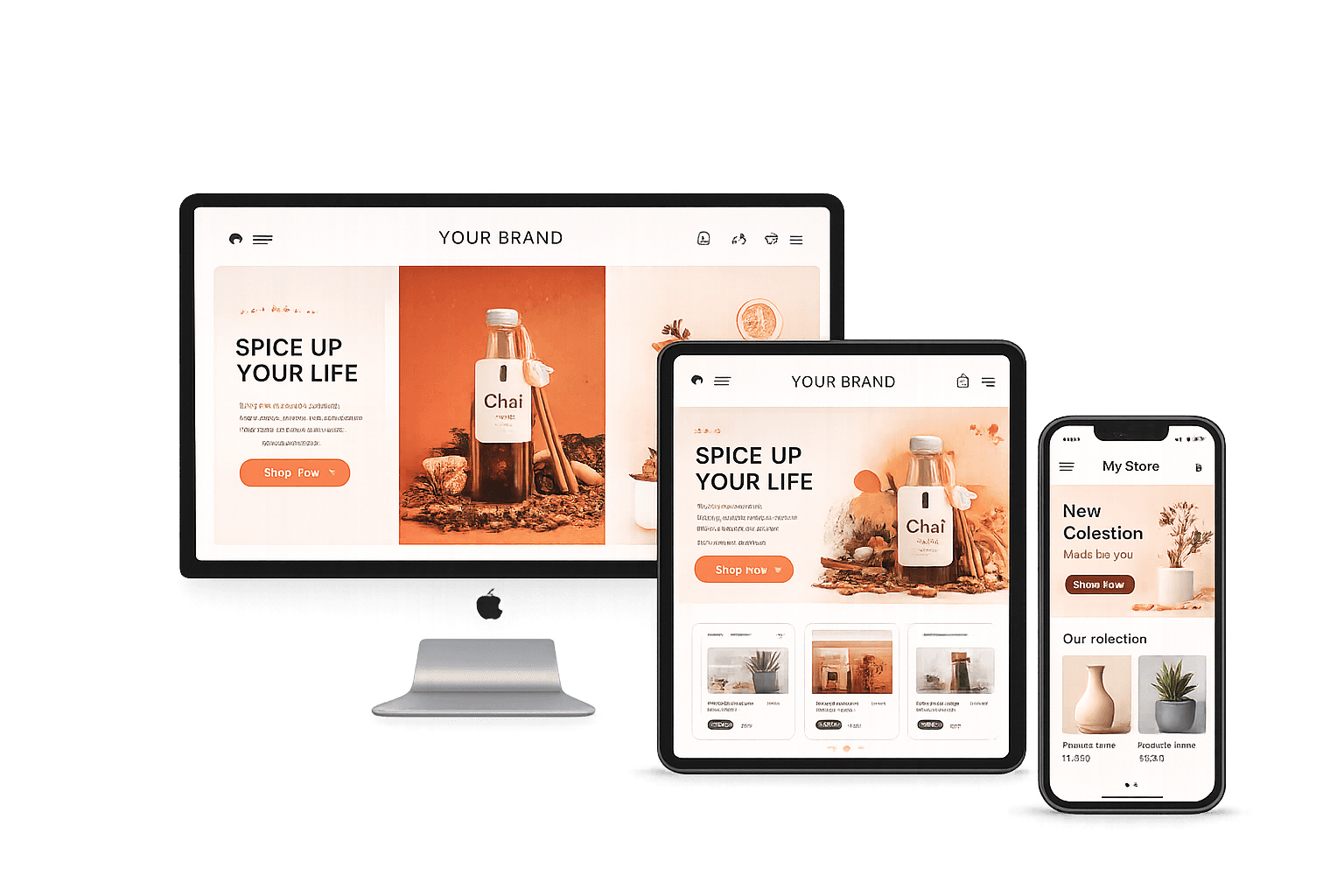 Instorix storefront on desktop, tablet, and mobile